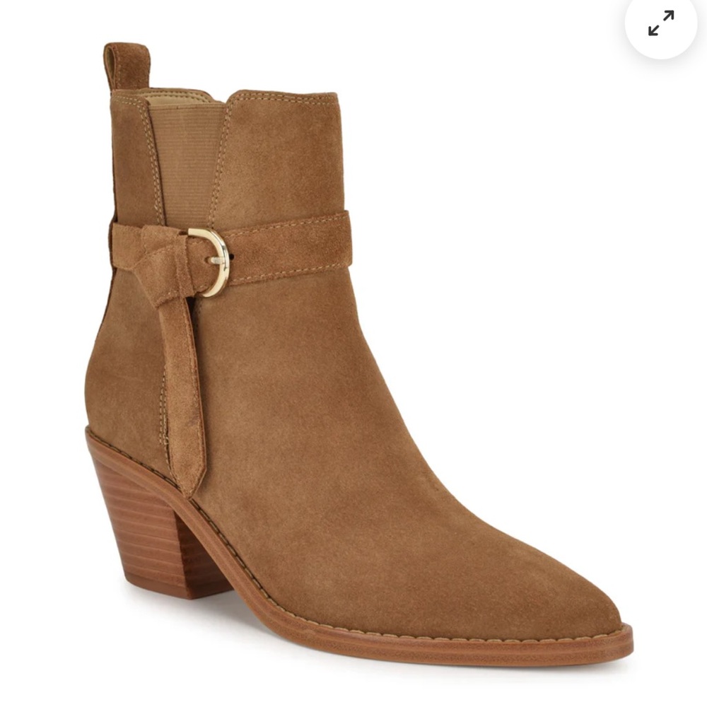 NWT Nine West Lemone Pointy Toe Booties Dark Natural Suede 9.5